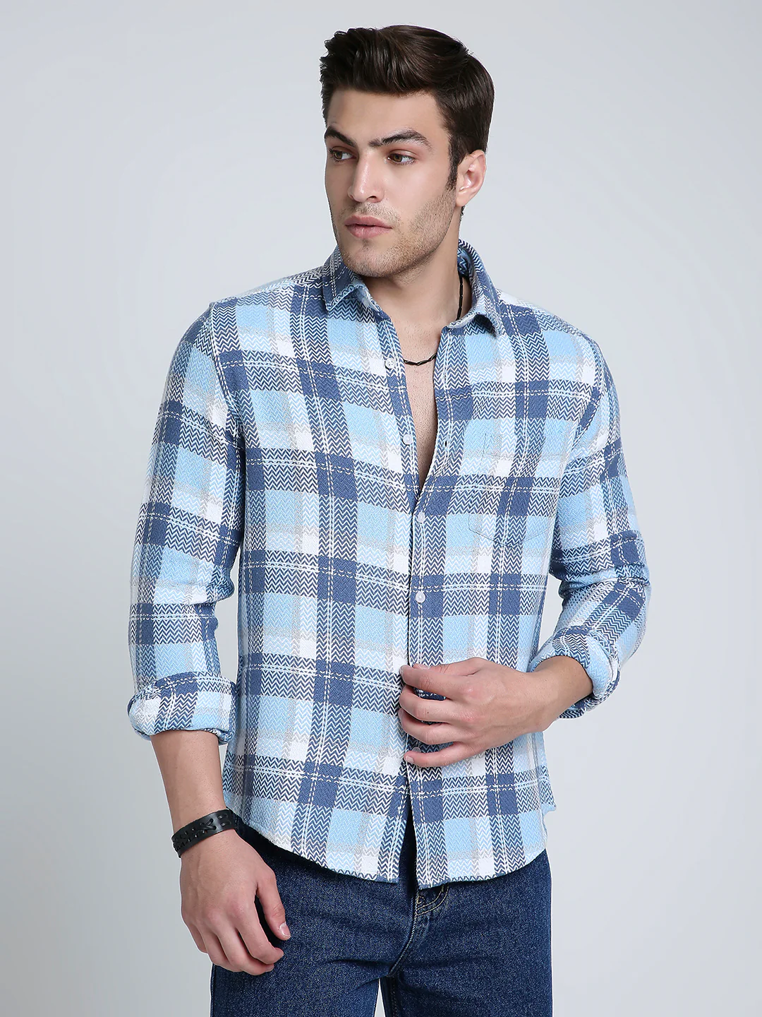 Icy Grid Winter Weave Zig-Zag Plaid Shirt - Image 5