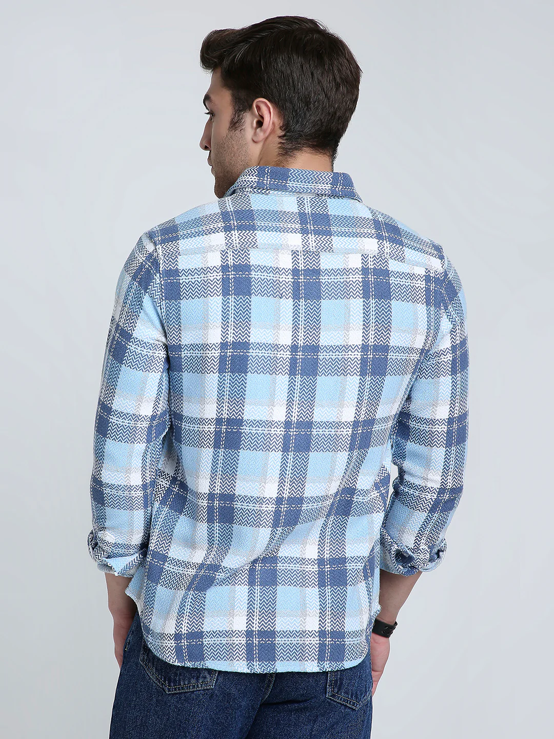 Icy Grid Winter Weave Zig-Zag Plaid Shirt - Image 7