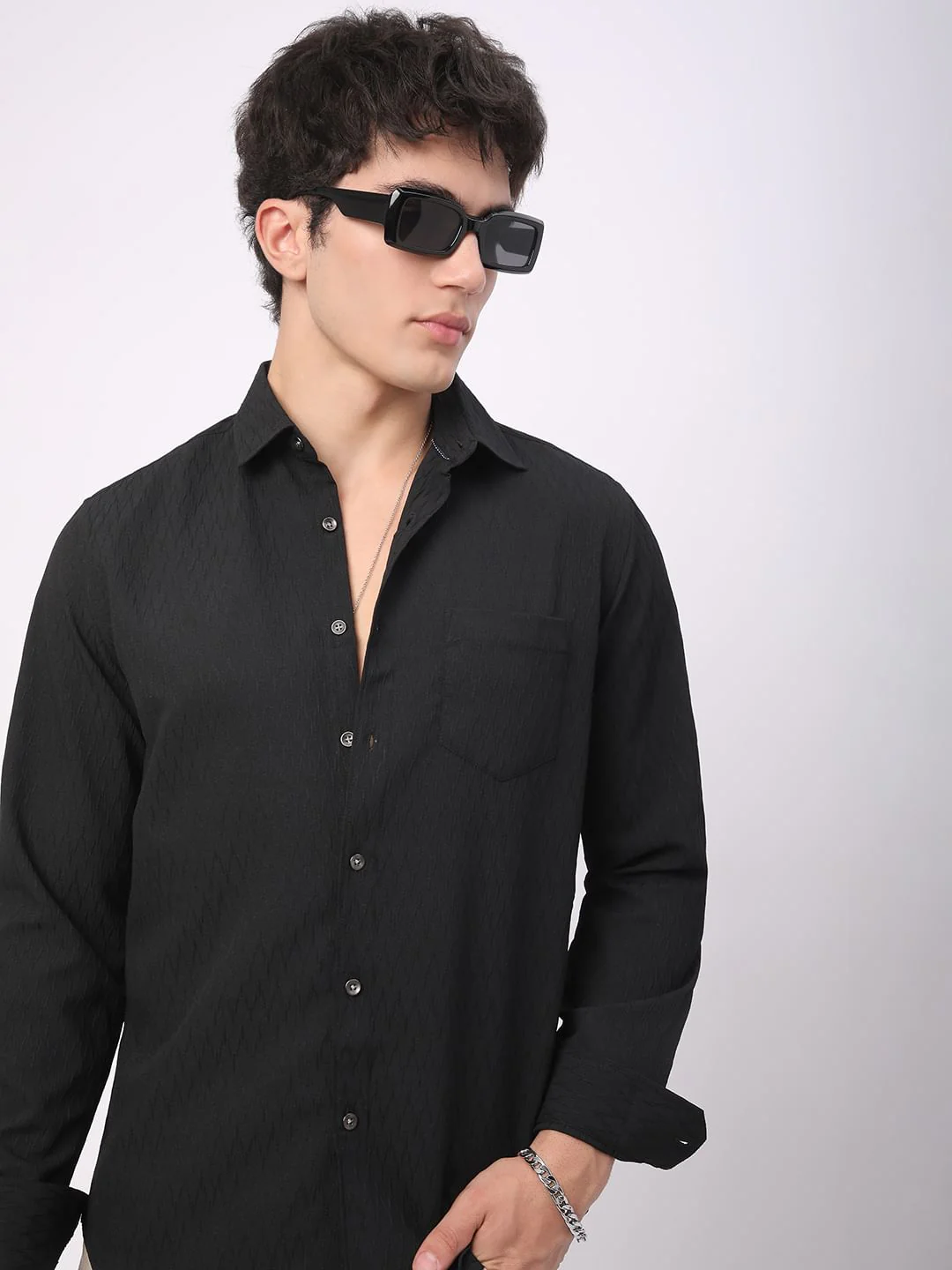 Intense Black Crinkled Textured Shirt - Image 2