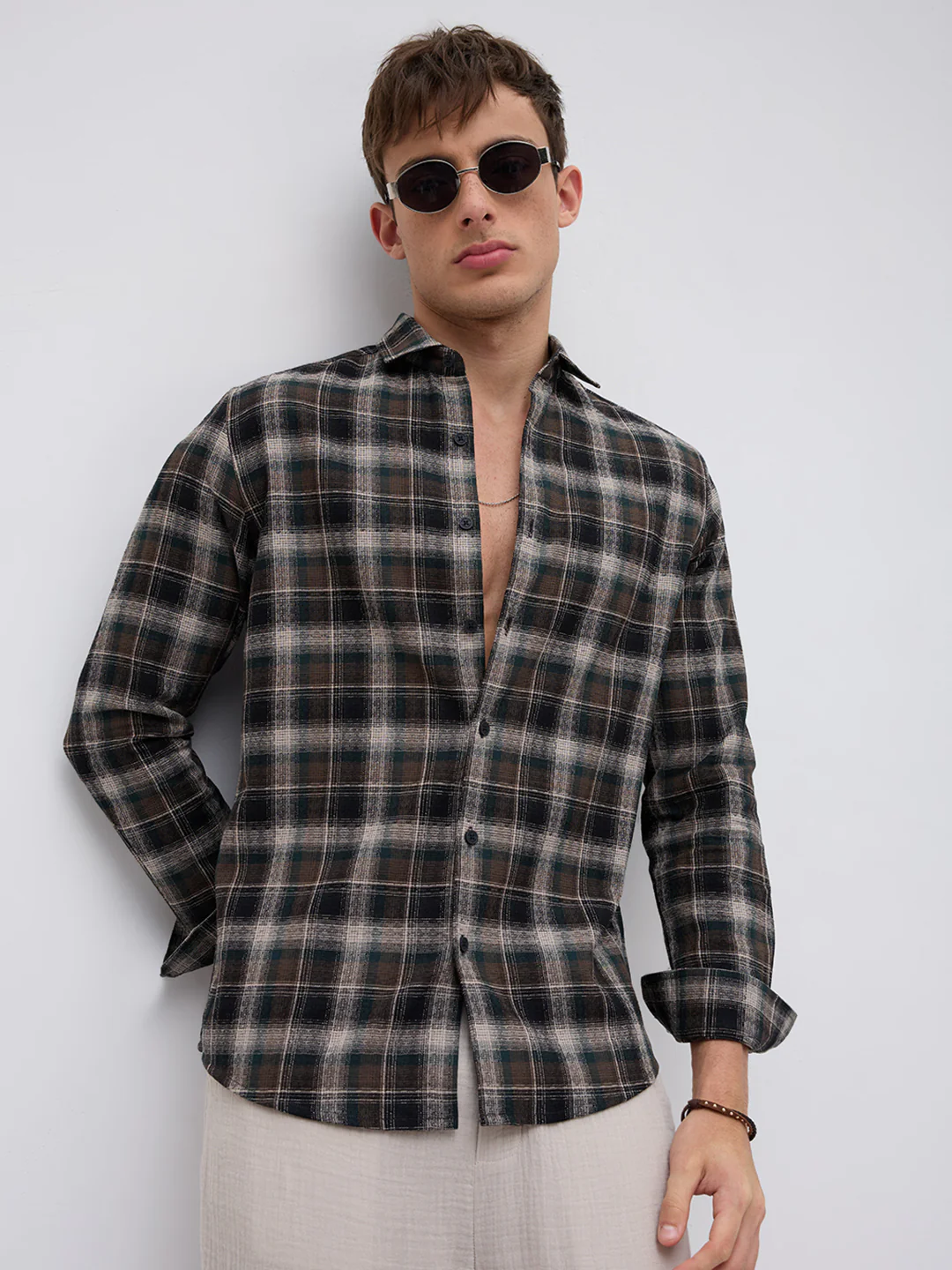 Intricate Cocoa Black & Khaki Checks Shirt - Image 2
