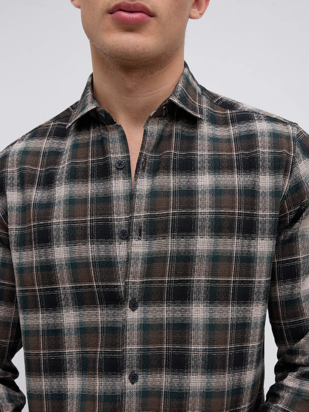 Intricate Cocoa Black & Khaki Checks Shirt - Image 3
