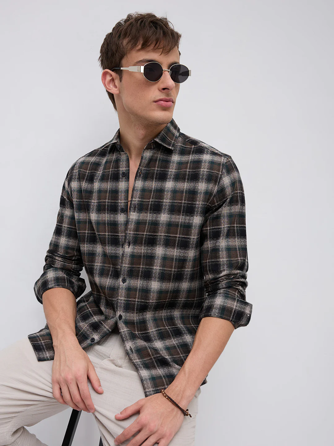 Intricate Cocoa Black & Khaki Checks Shirt - Image 4