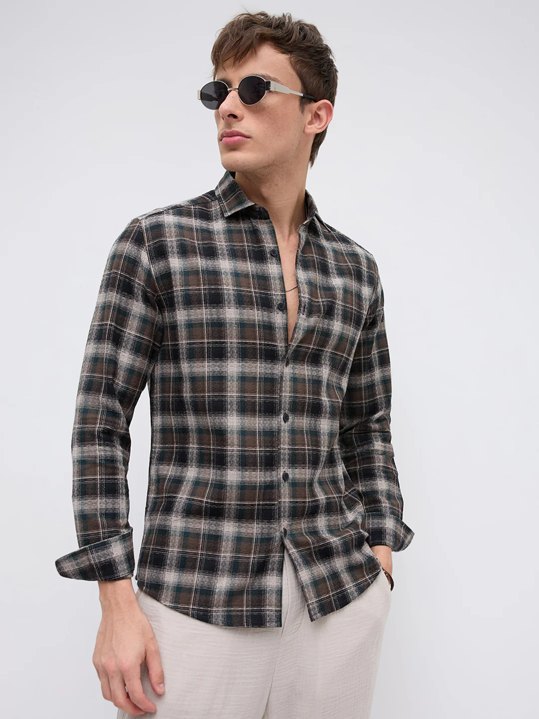 Intricate Cocoa Black & Khaki Checks Shirt - Image 5