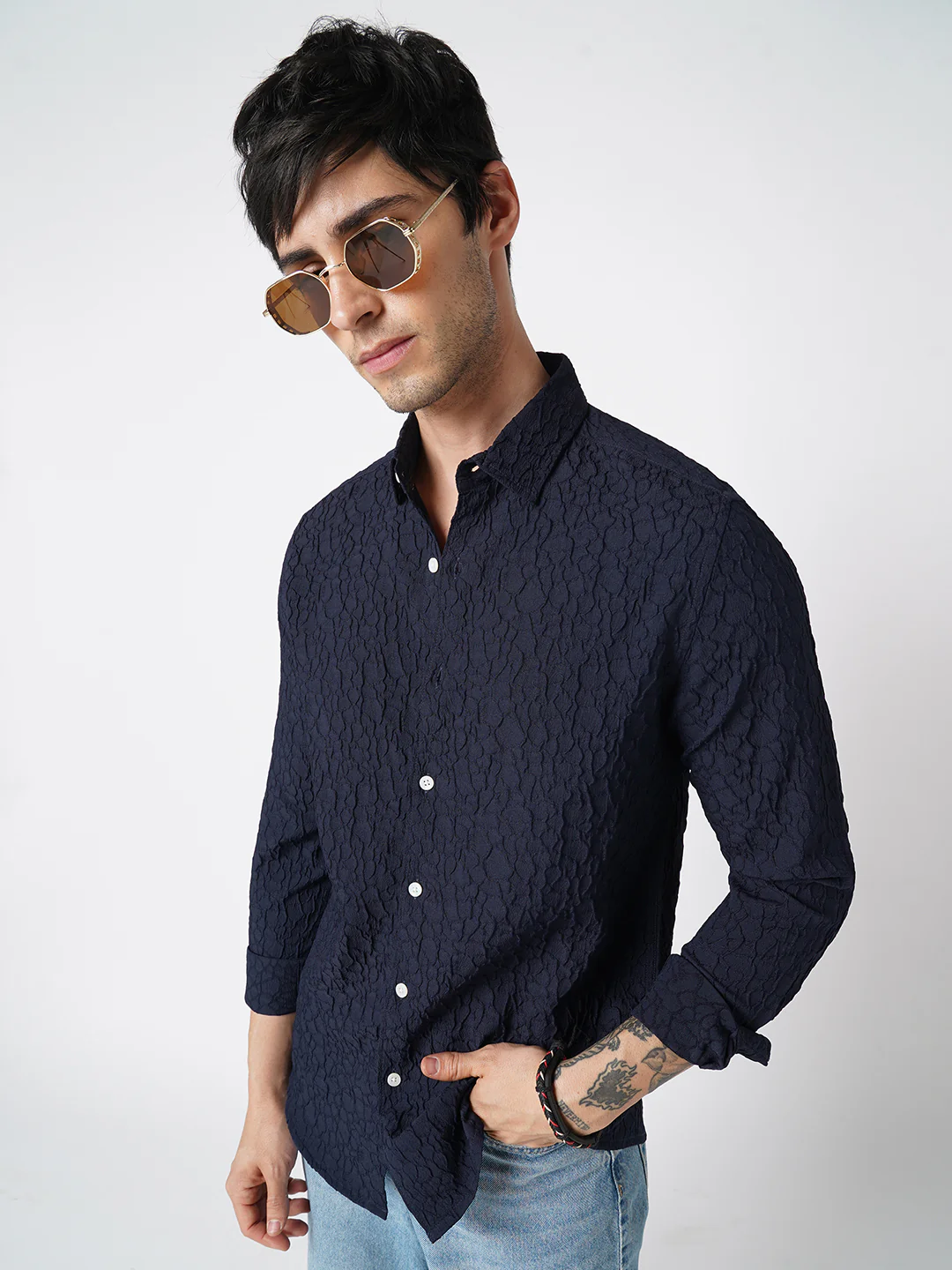 Intricate Navy Textured Shirt