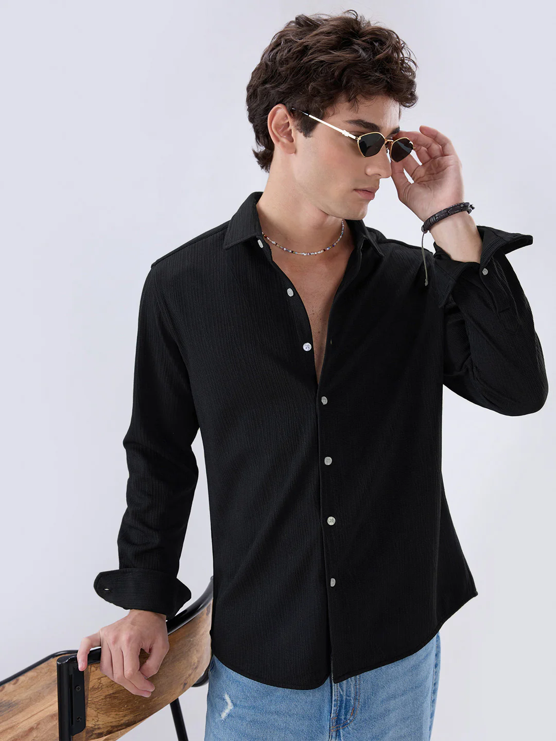 Jet Black Matrix Weave Knitted Shirt - Image 2