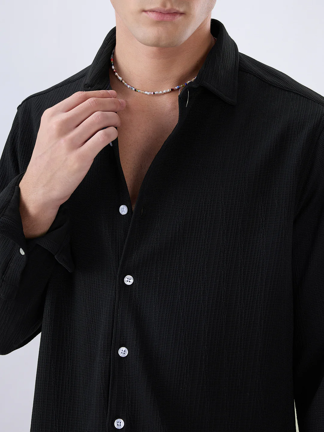 Jet Black Matrix Weave Knitted Shirt - Image 3