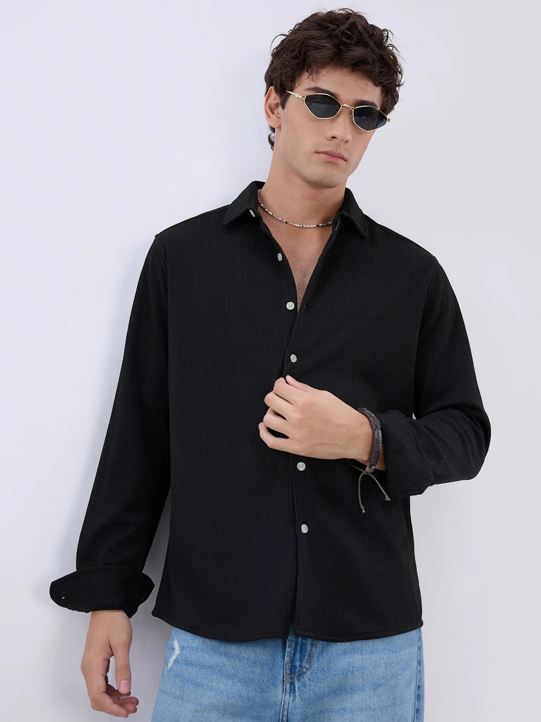 Jet Black Matrix Weave Knitted Shirt - Image 4