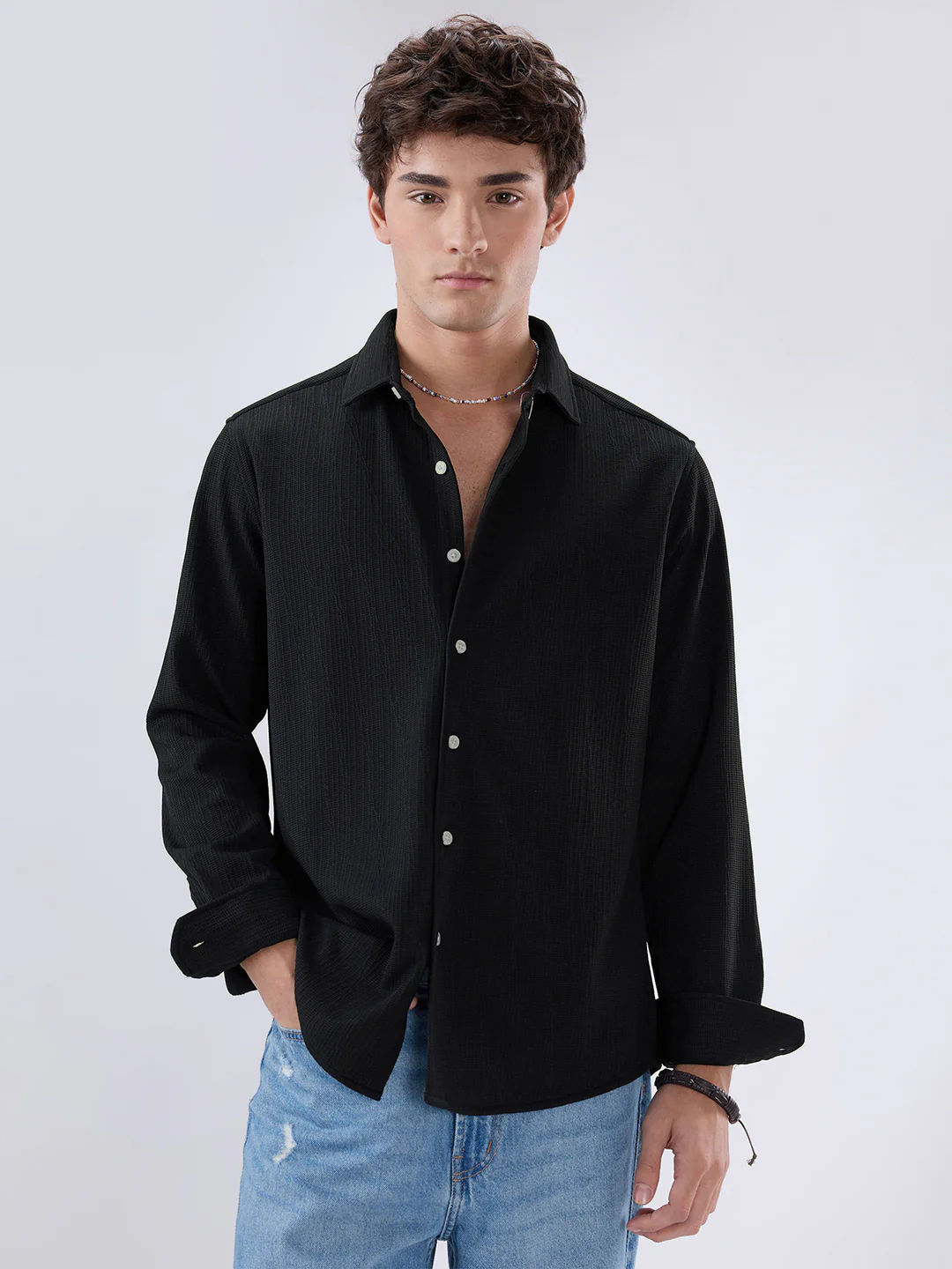 Jet Black Matrix Weave Knitted Shirt - Image 5