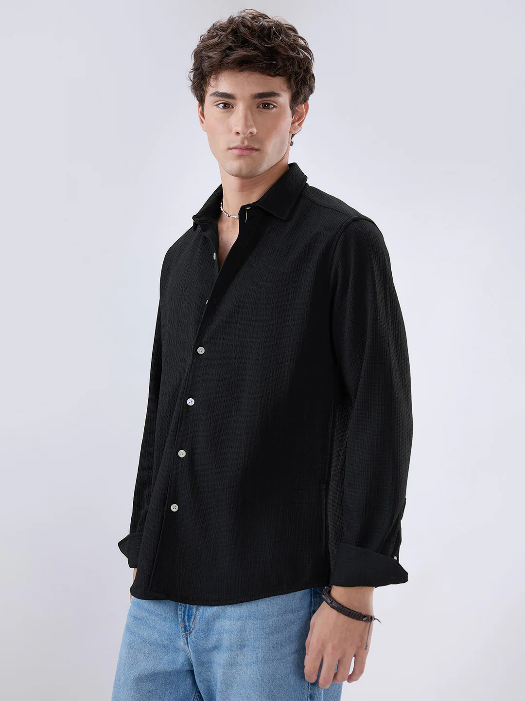 Jet Black Matrix Weave Knitted Shirt - Image 6