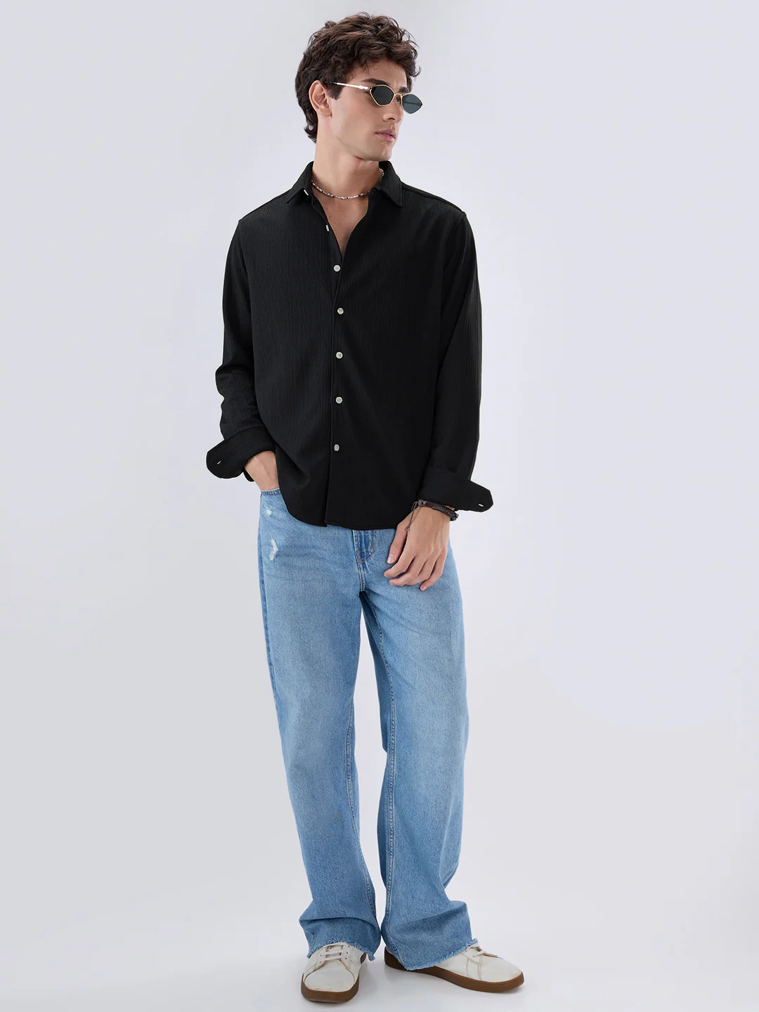 Jet Black Matrix Weave Knitted Shirt - Image 8