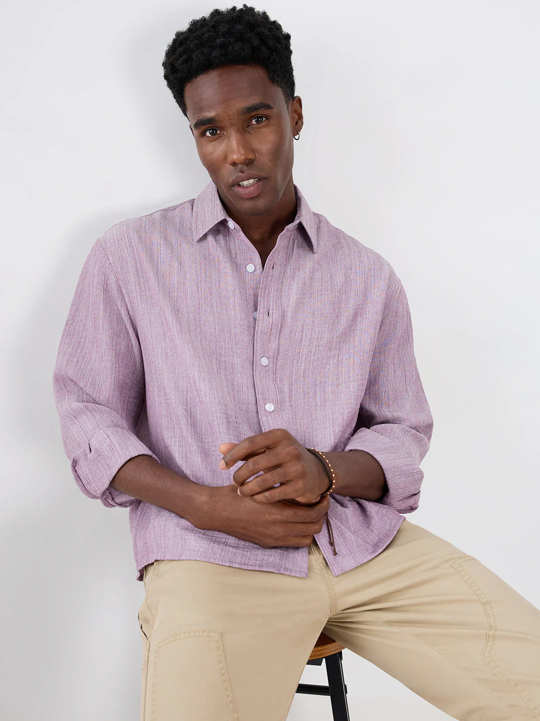 Lavender Textured Boxy Fit Crop Shirt - Image 2