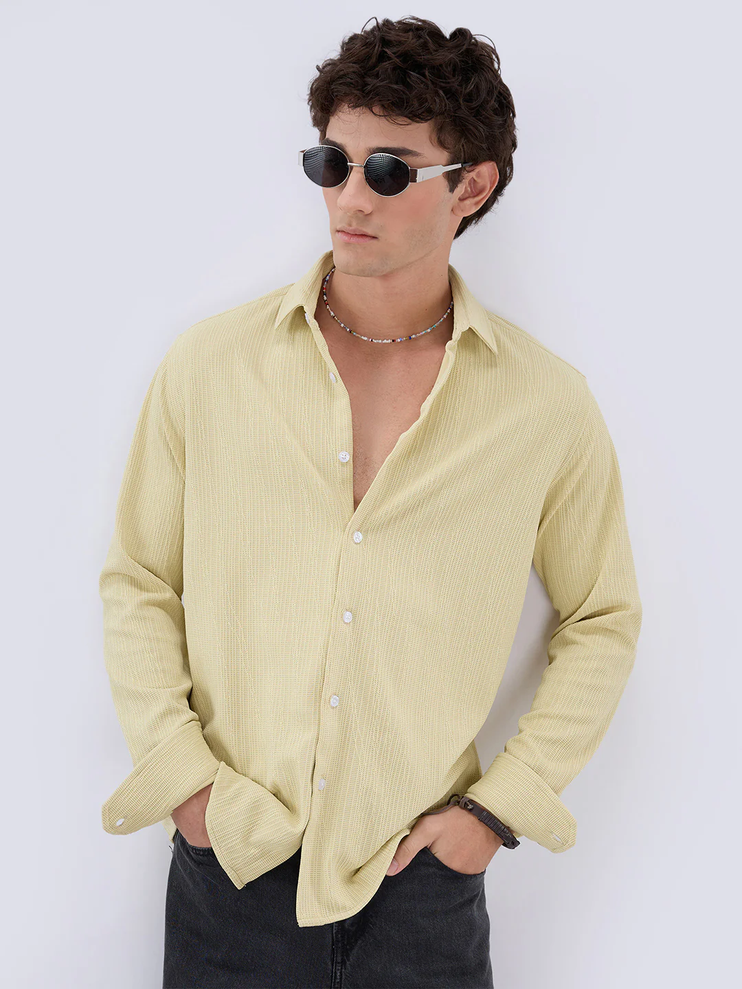 Lemon Yellow Matrix Weave Knitted Shirt