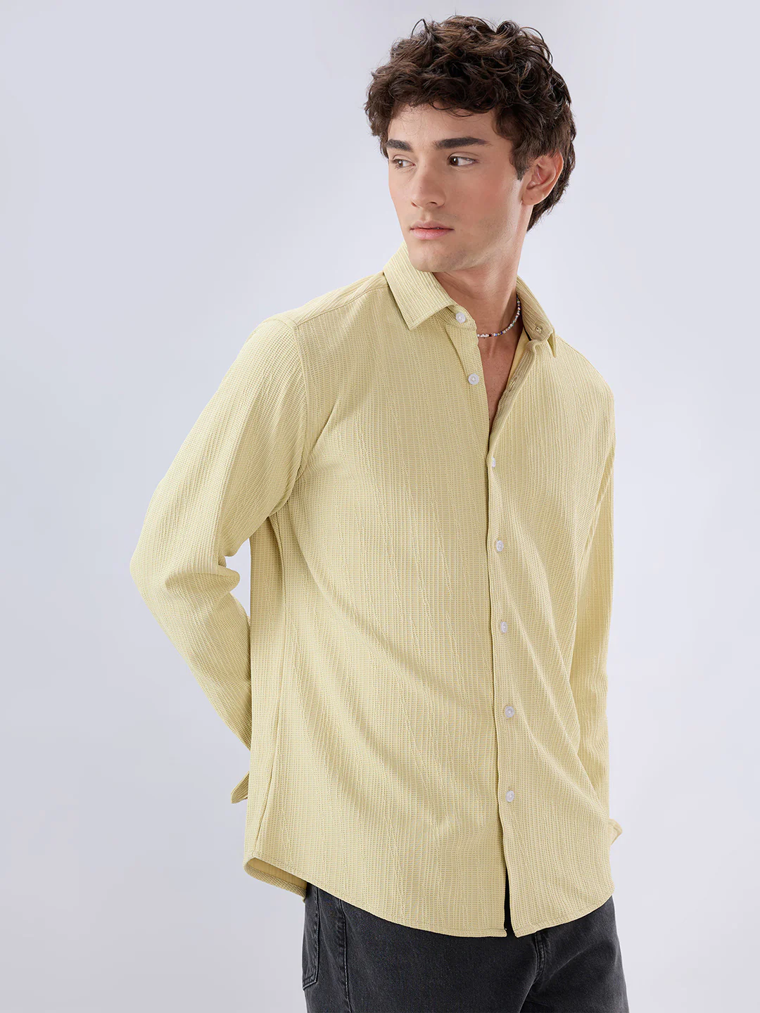 Lemon Yellow Matrix Weave Knitted Shirt - Image 6