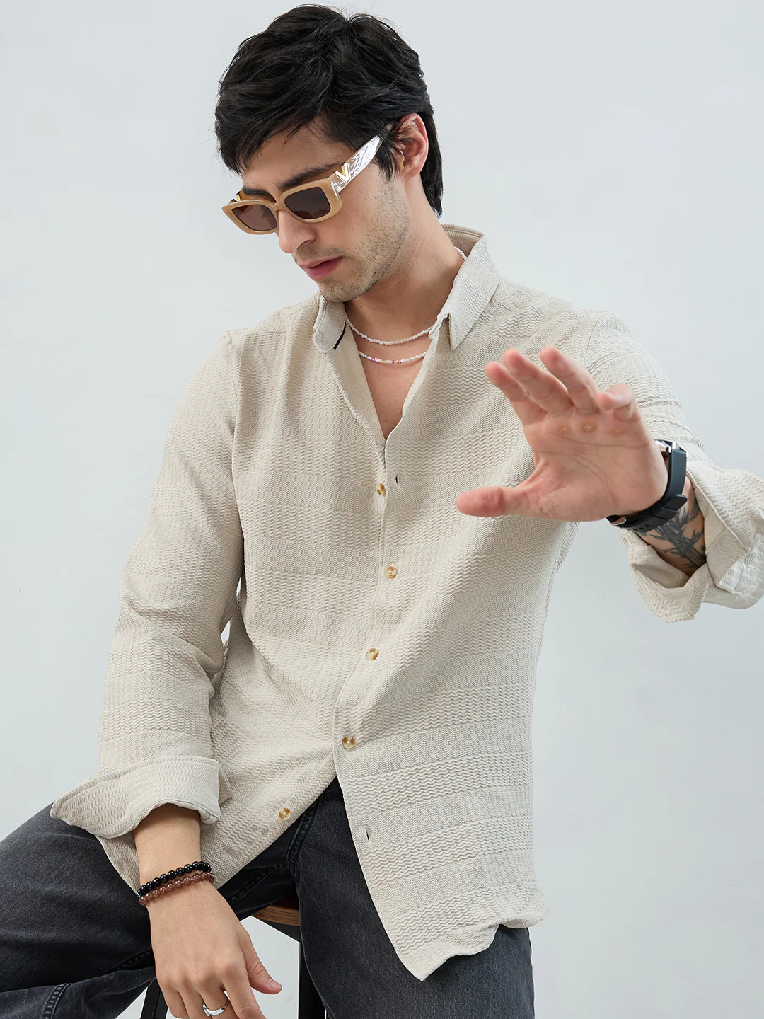 Light Beige Wavy Weave Shirt