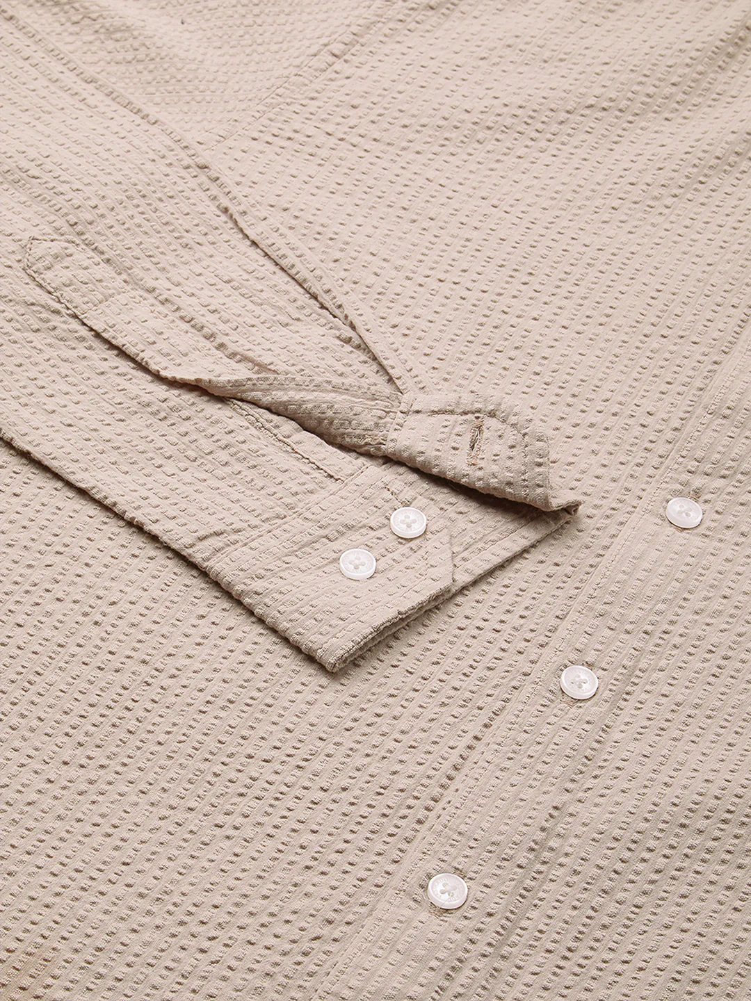 Light Taupe Brown Seersucker Shirt - Image 8