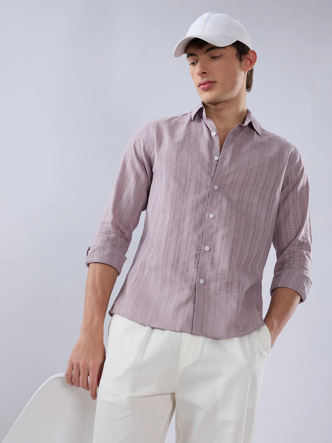 Lilac Luster Textured Sheer Checks Shirt - Image 4