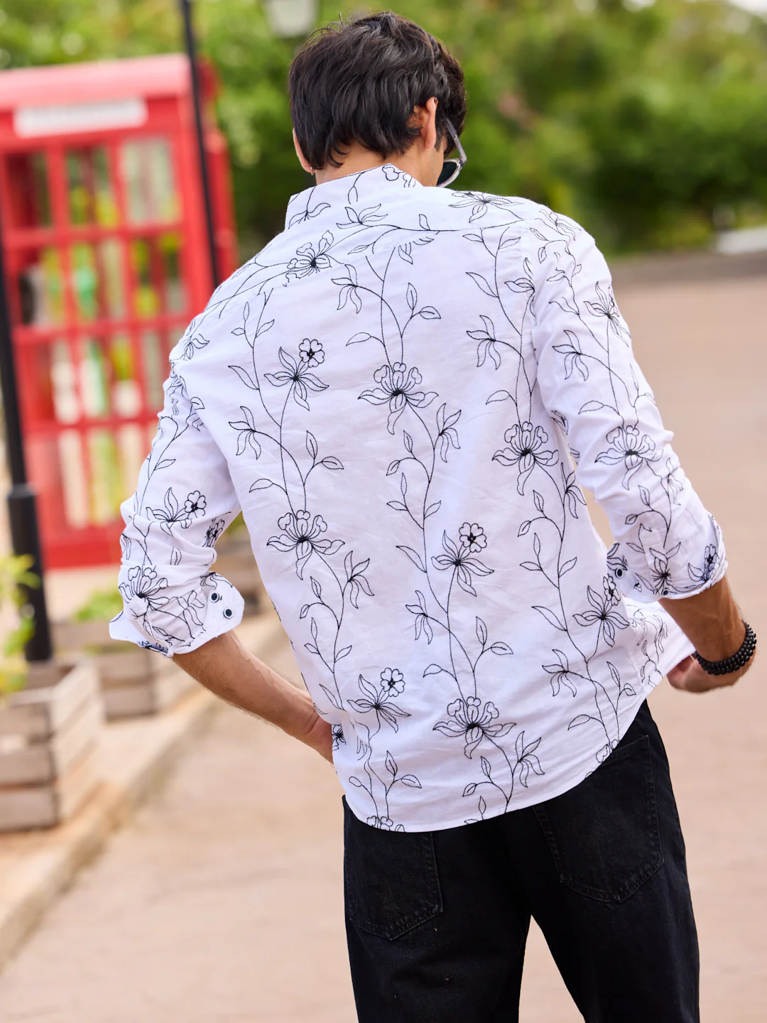 Lucullan Blooming Contrast Embroidered White Shirt - Image 6