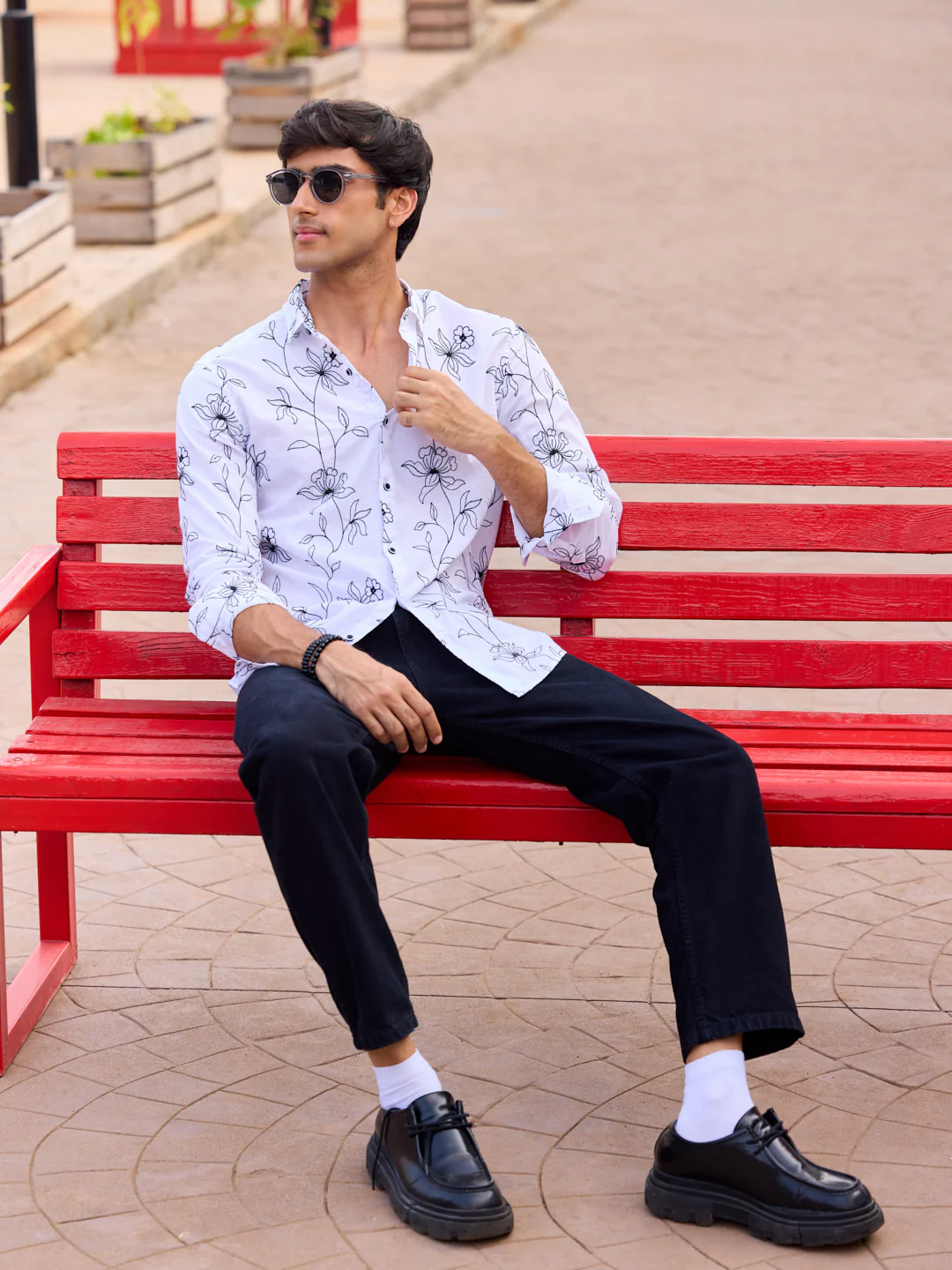 Lucullan Blooming Contrast Embroidered White Shirt - Image 7