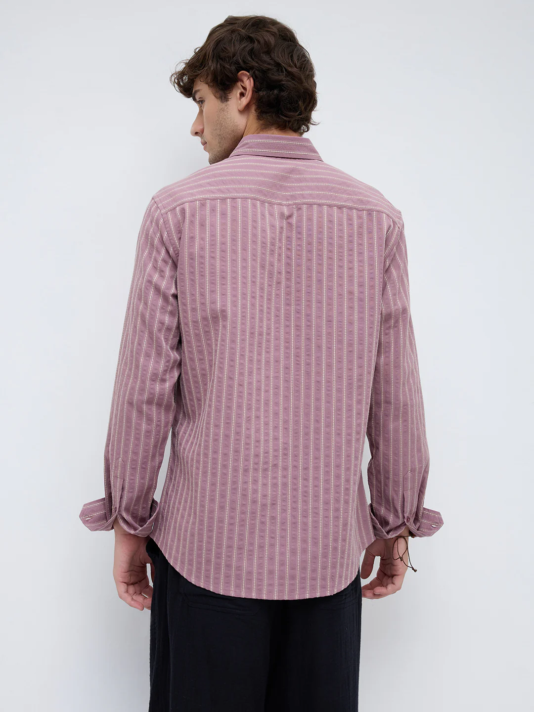 Luxe Raspberry Seersucker Glace Motif Contrast Embroidered Shirt - Image 6
