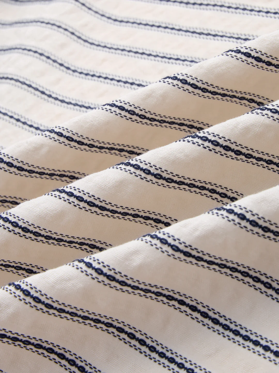 Luxe  Off White & Navy Seersucker Embroidered Striped Shirt - Image 3