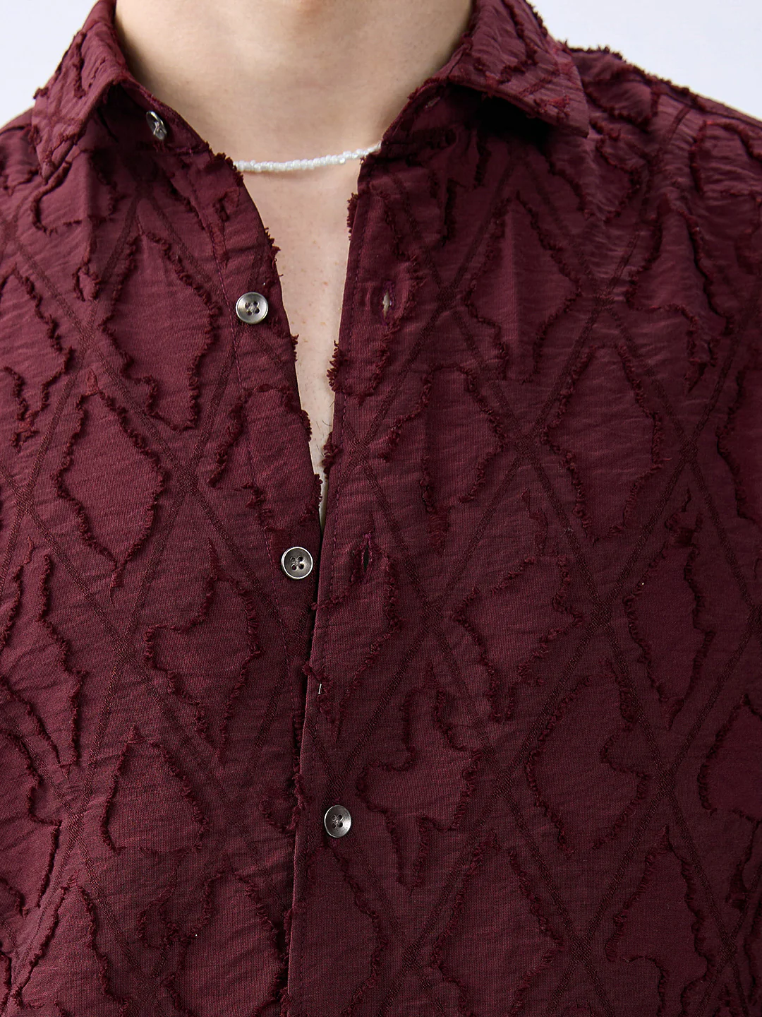 Maroon Mirage Lozenge Sculpted Frayed Shirt - Image 3