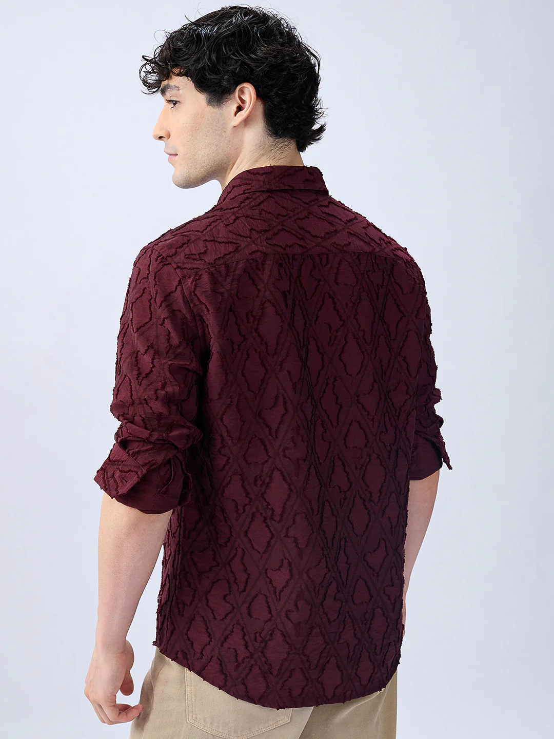 Maroon Mirage Lozenge Sculpted Frayed Shirt - Image 6