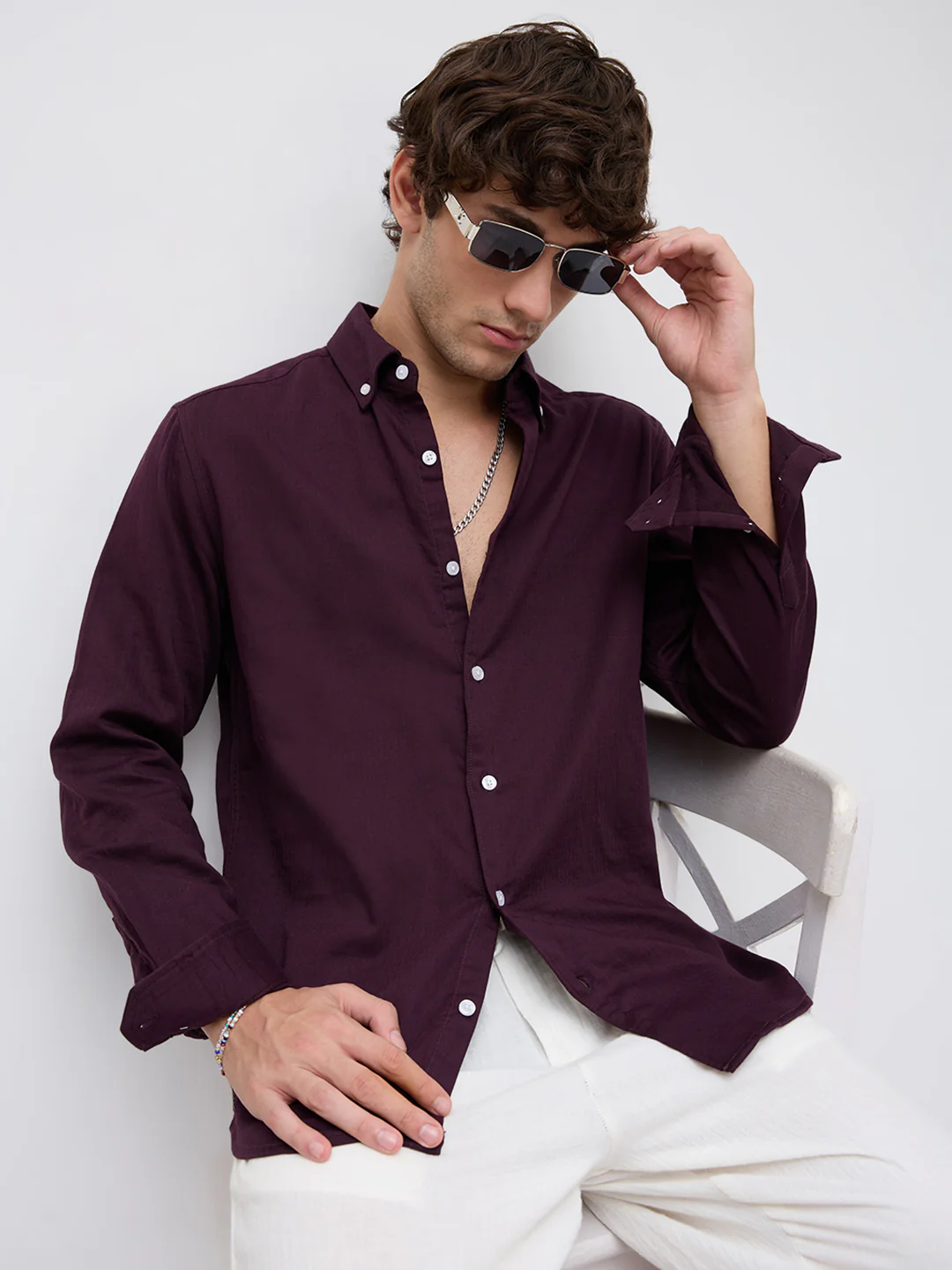 Matte Purple Herringbone Button-Down Collar Business Shirt - Image 2