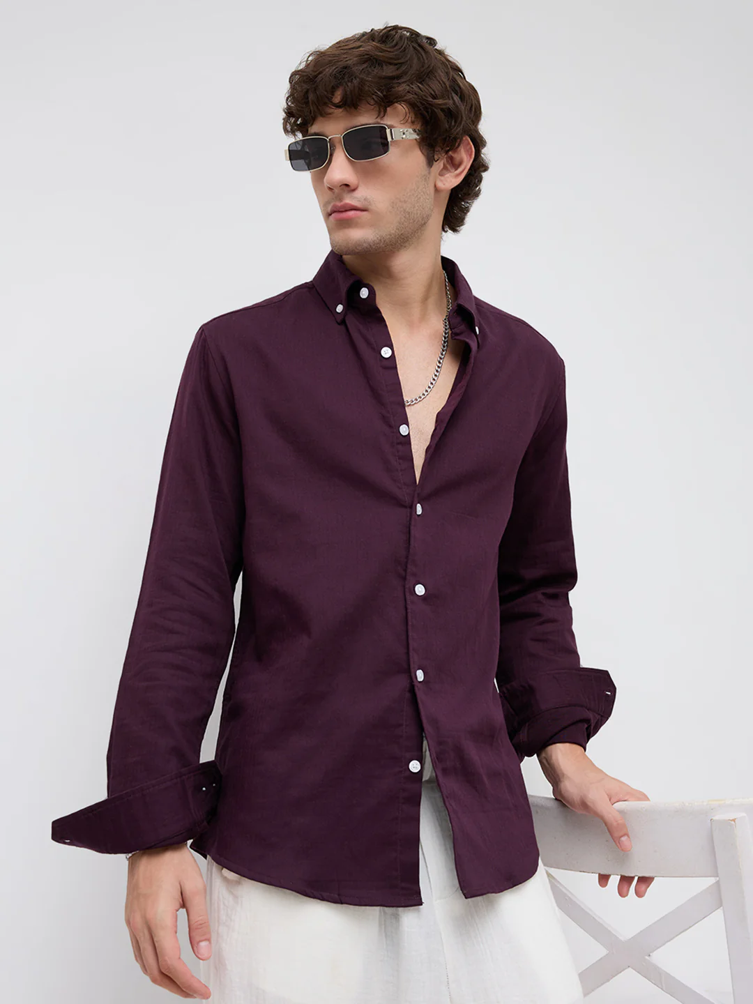 Matte Purple Herringbone Button-Down Collar Business Shirt - Image 4