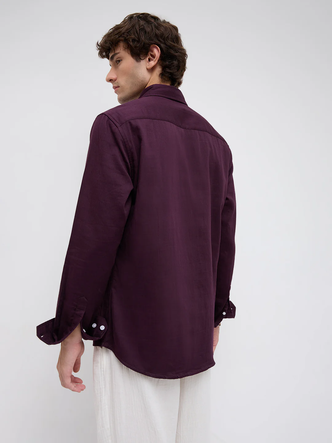 Matte Purple Herringbone Button-Down Collar Business Shirt - Image 7
