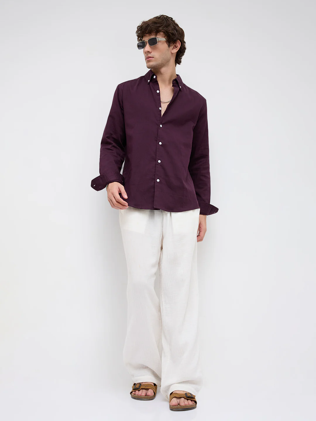 Matte Purple Herringbone Button-Down Collar Business Shirt - Image 8