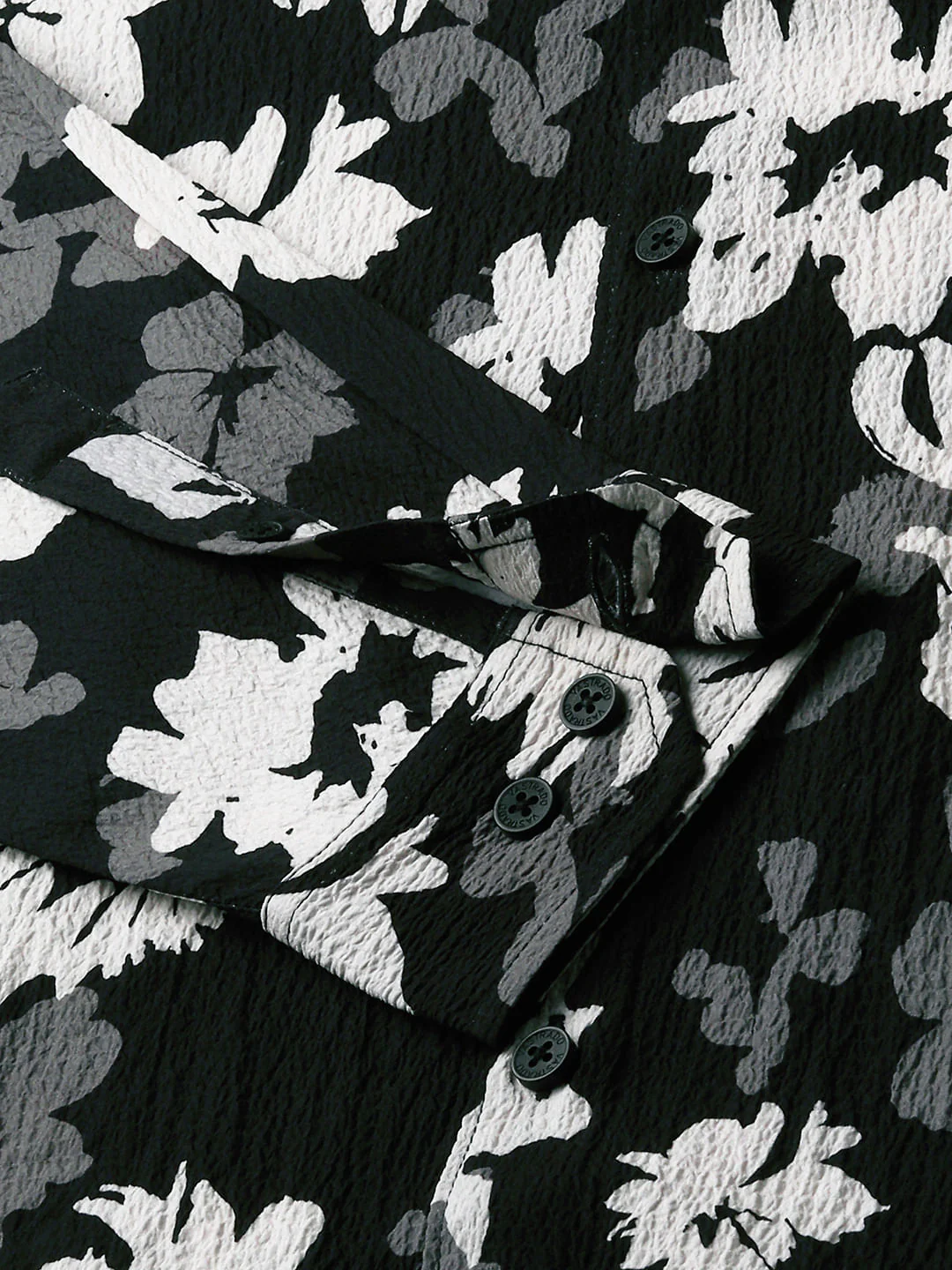Midnight Black Floral Printed Creased Shirt - Image 3