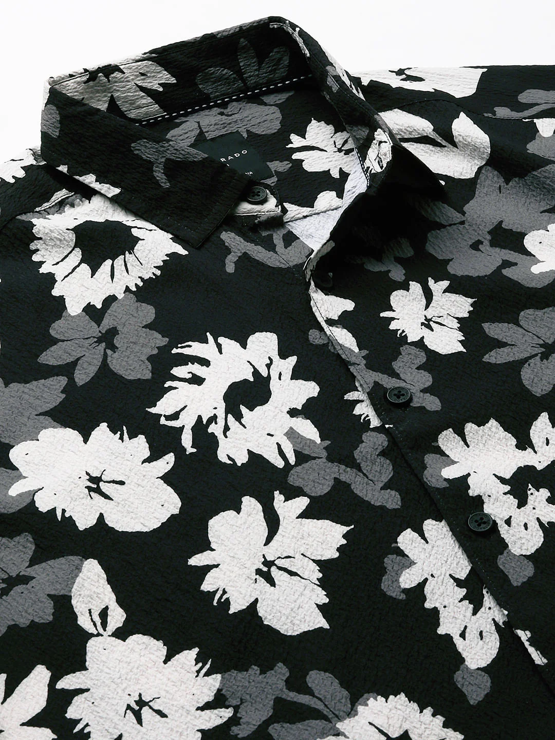Midnight Black Floral Printed Creased Shirt - Image 8