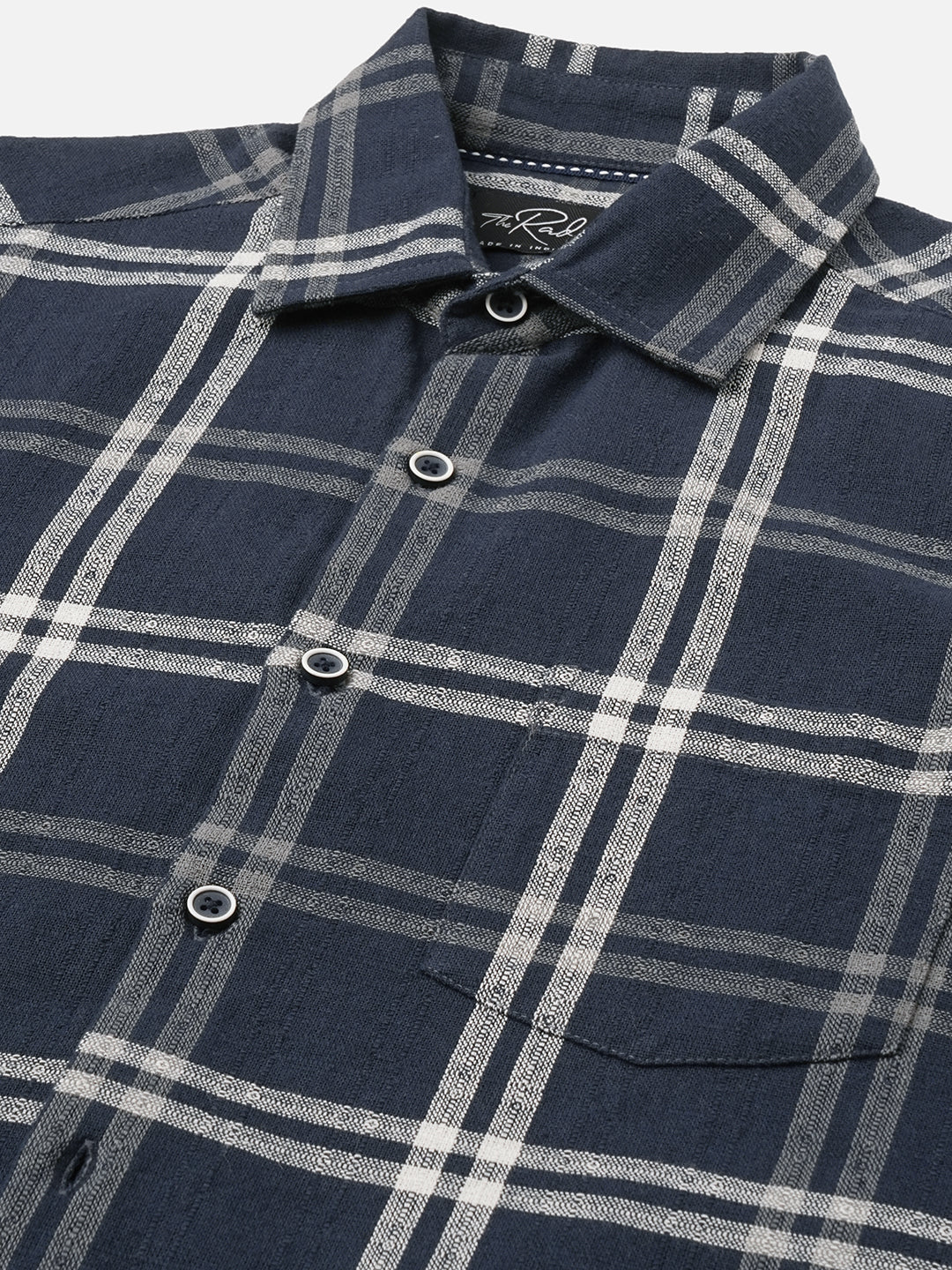 Midnight Blue Classic Plaid Checks Jacquard Shirt - Image 3
