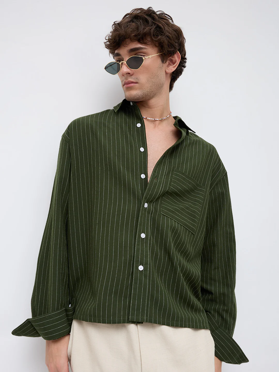 Midnight Emerald Stripe Edition Boxy Fit Crop Shirt - Image 2