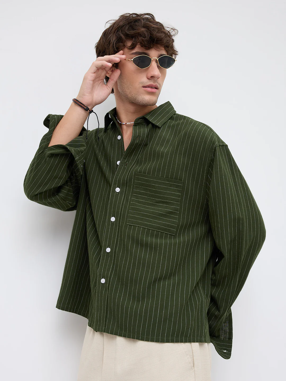 Midnight Emerald Stripe Edition Boxy Fit Crop Shirt - Image 4