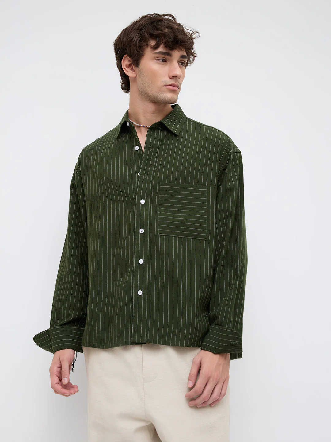 Midnight Emerald Stripe Edition Boxy Fit Crop Shirt - Image 5