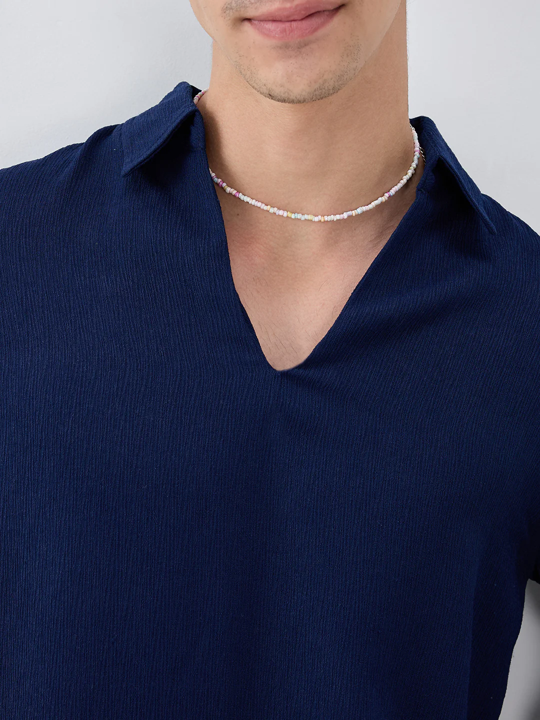 Midnight Navy Crepe Oversized Polo Shirt - Image 3