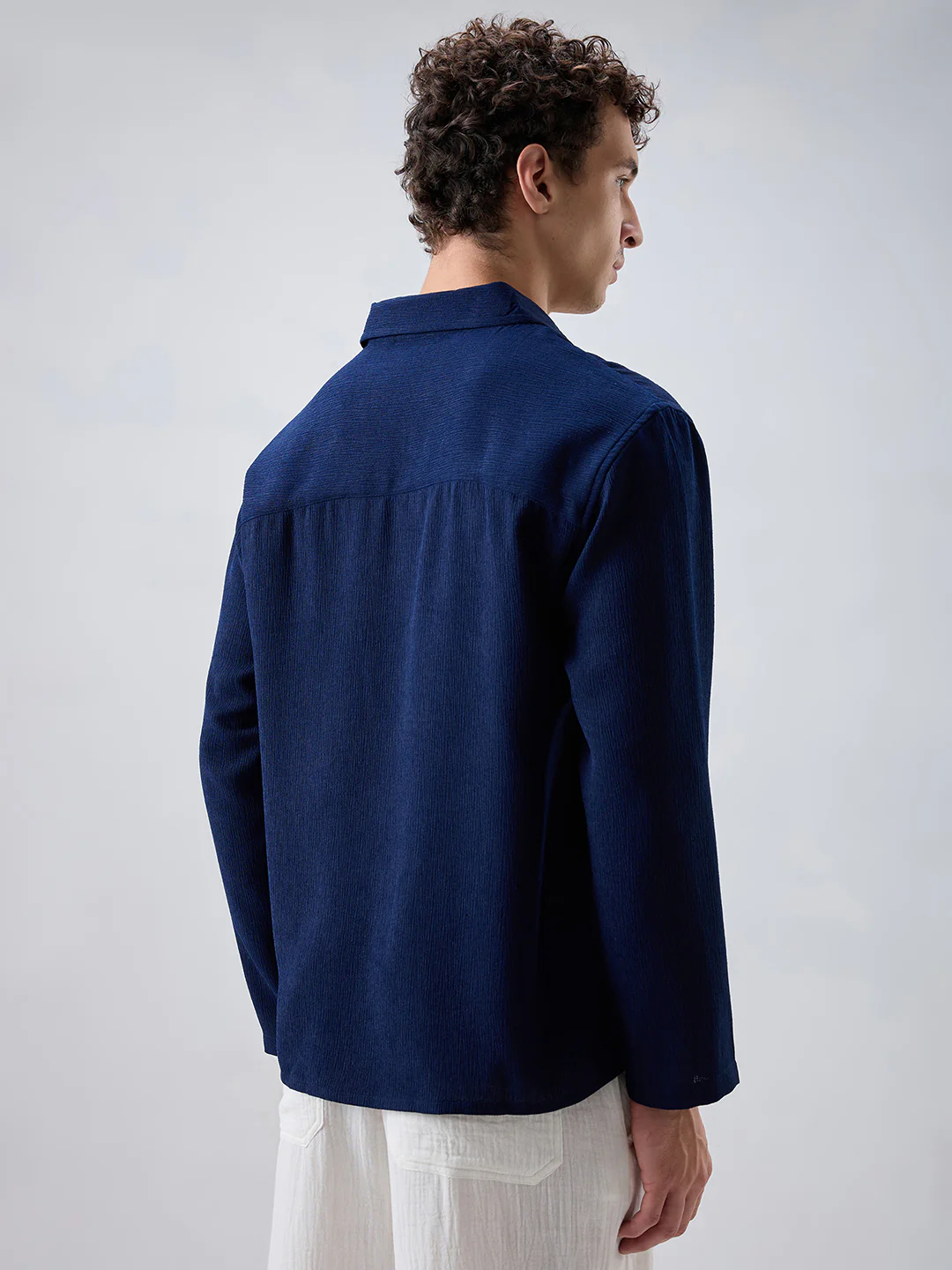 Midnight Navy Crepe Oversized Polo Shirt - Image 7