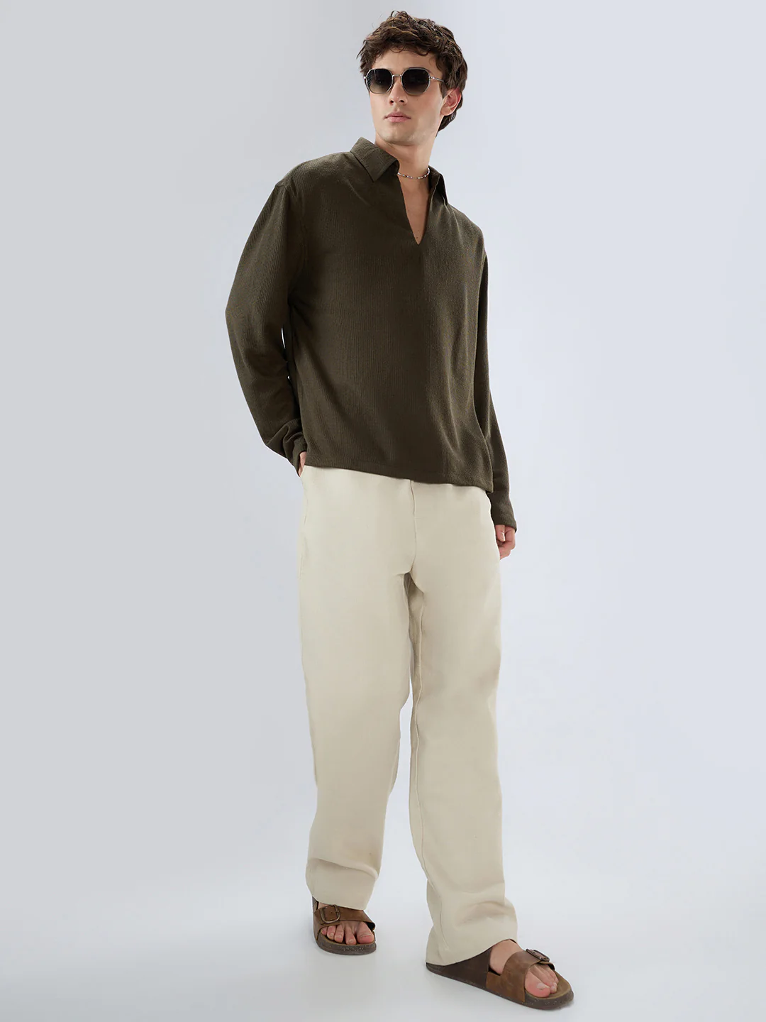 Mignonette Green Micro Weave Knitted Oversized Polo Shirt - Image 7