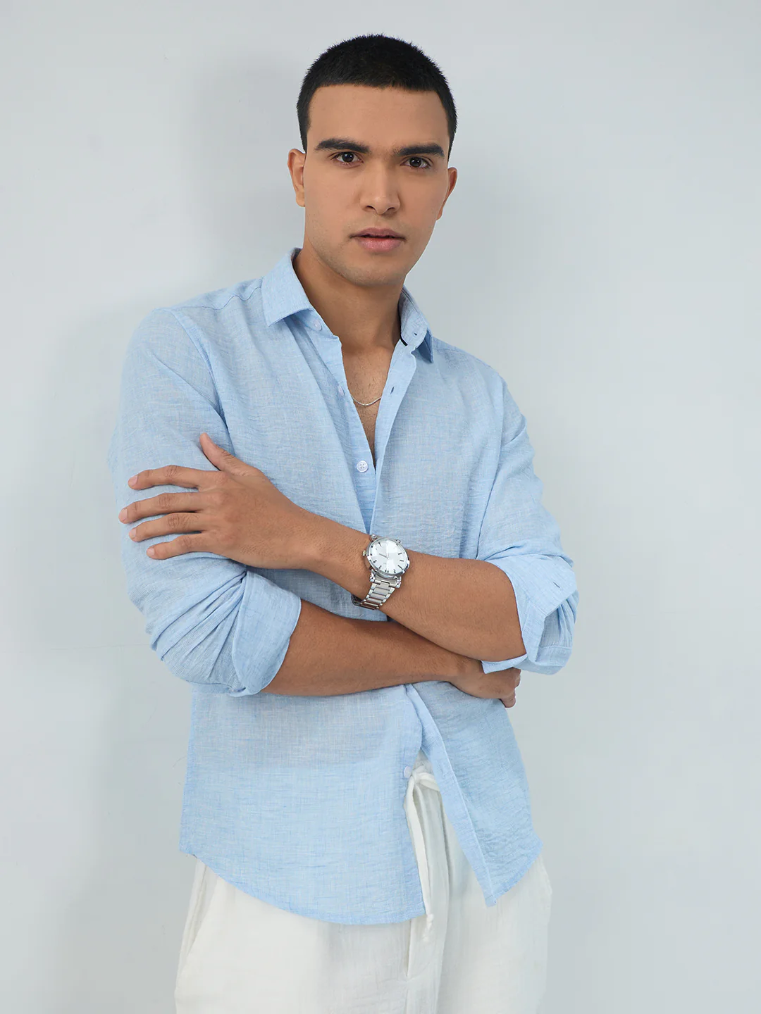 Minimal Soft Blue Everyday Textured Shirt