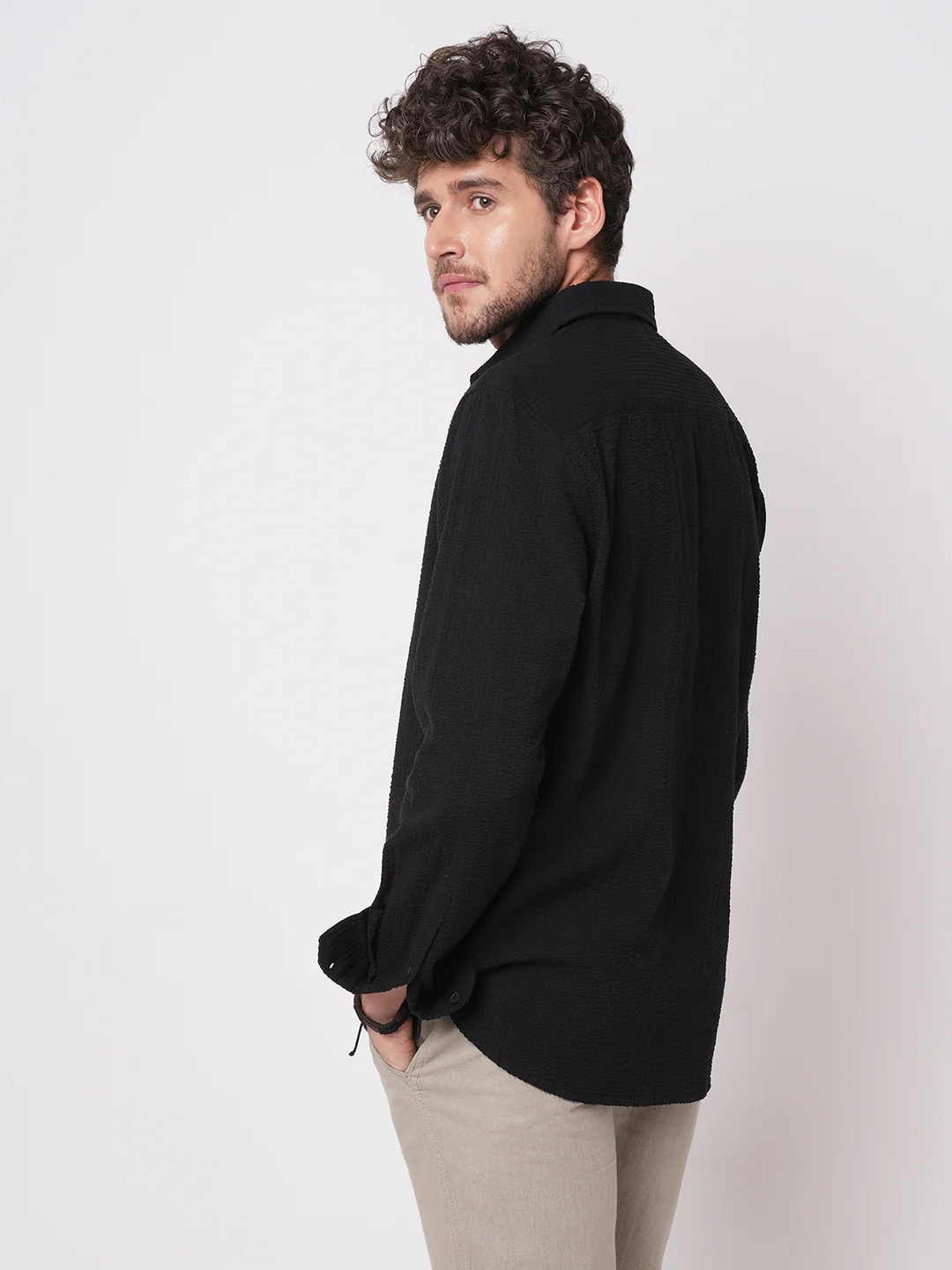 Minimalist Black Seersucker Shirt - Image 6