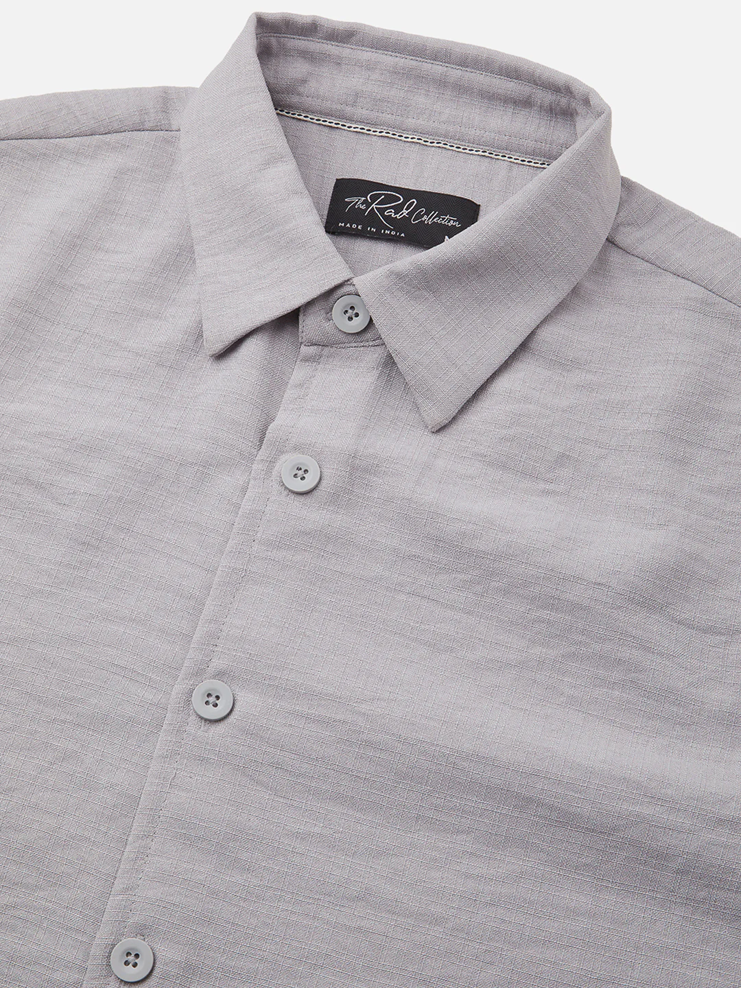 Minimalist Grey Slub Boxy Fit Side Slit Button Crop Shirt - Image 3