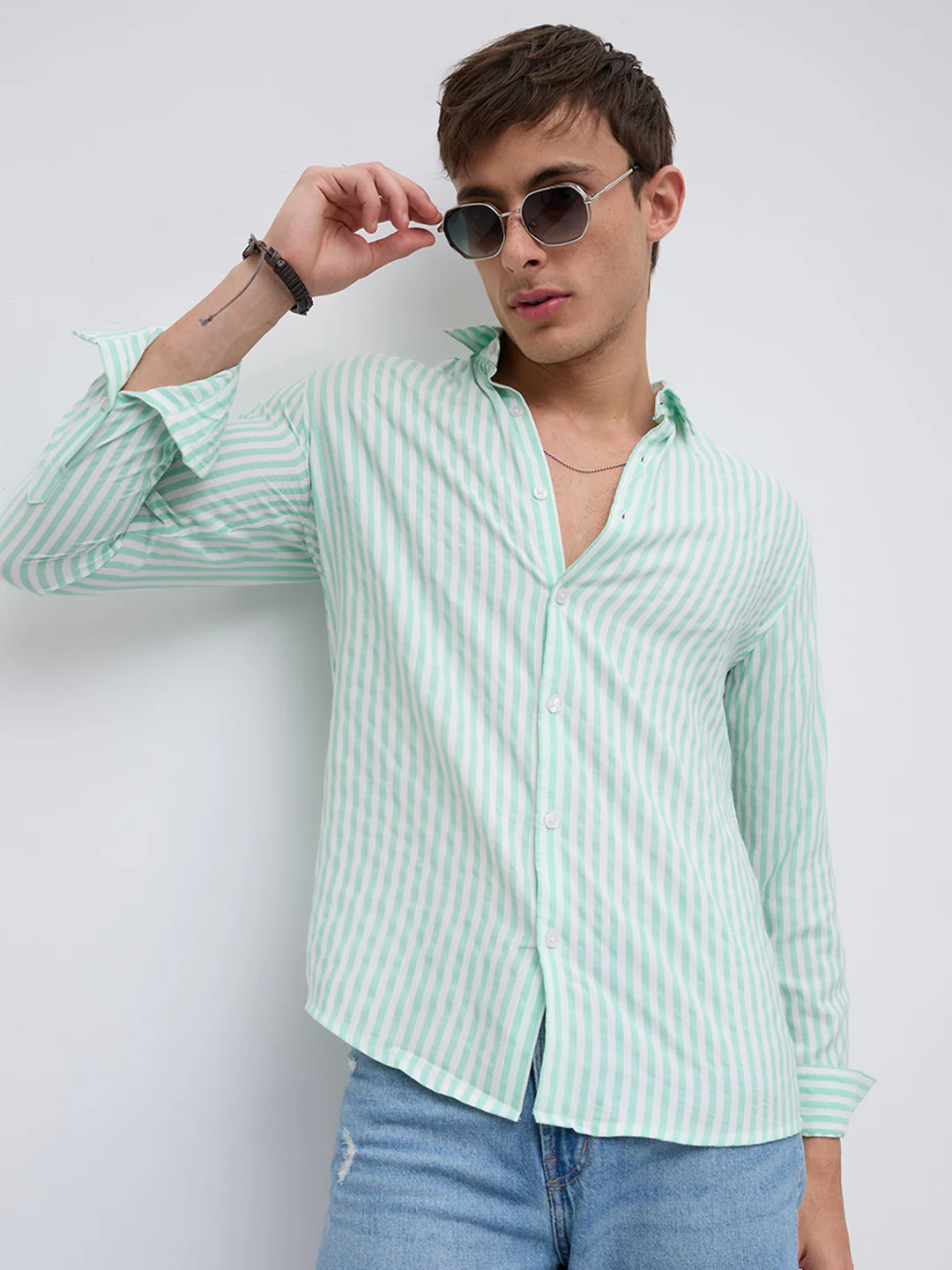 Mint Breeze Candy Striped Vacation Shirt - Image 2