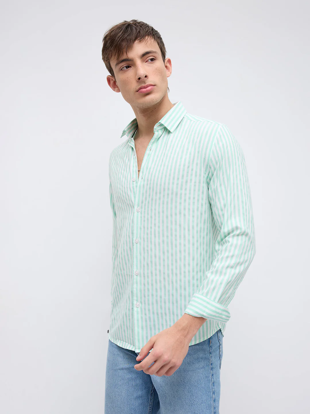 Mint Breeze Candy Striped Vacation Shirt - Image 6