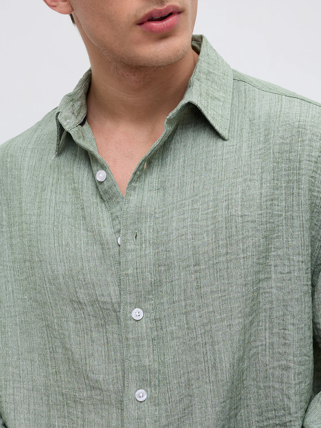 Mint Green Textured Boxy Fit Crop Shirt - Image 3