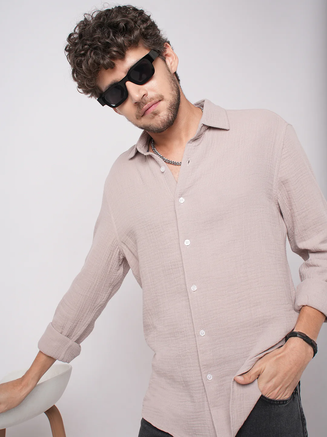 Misty Mauve Double Cloth Crinkled Shirt - Image 2