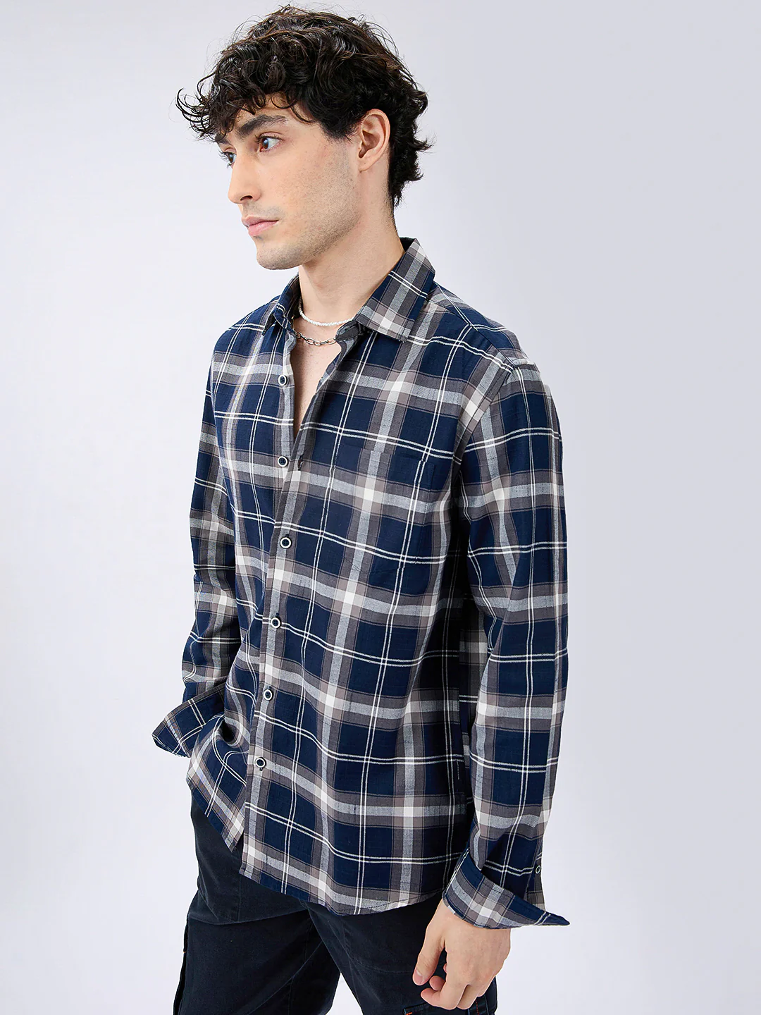 Modish Navy & Grey Tartanique Checkered Shirt - Image 5