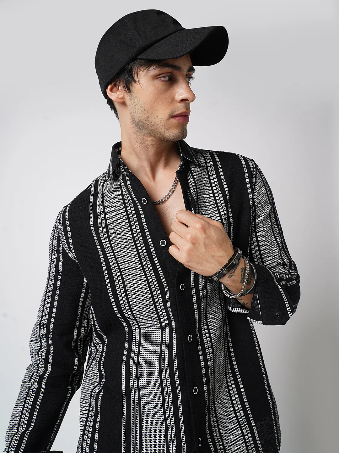 Monochrome Handloom Finish Panel Luxe Shirt