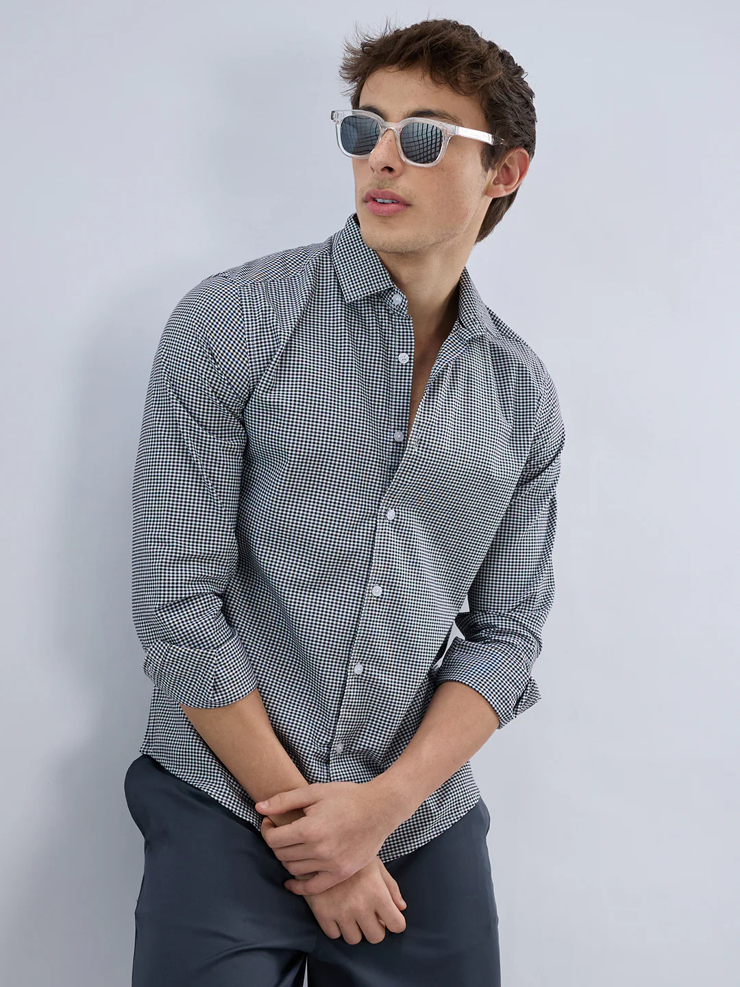 Monochrome Micro Gingham Checks Oxford Shirt