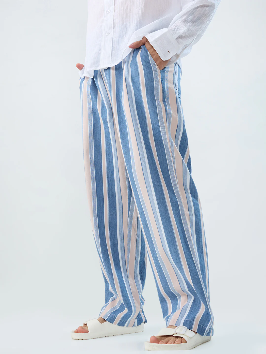 Multi-Tone Denim Striped Straight Fit Trousers - Image 8